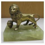 Brass Lion w/ Green Marble Base - 3.75" Tall