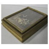 Vtg Wood Jewelry Box w/ Litho Print In Hinged Lid