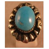 Sterling Silver & Turquoise Repousse SW Ring