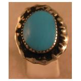 Sterling Silver & Turquoise Repousse SW Ring