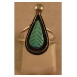 Sterling Silver & Carved Turquoise SW Ring