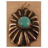 Sterling Silver & Turquoise Repousse SW Pendant