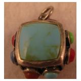 Sterling Silver Turquoise & Multi-Stone Pendant