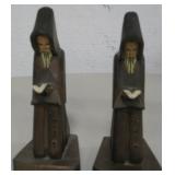 Pair Of Carved Wood Monk Bookends - 9" Tall