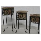 3 Ceramic & Metal Candle Holders - Tallest Is 9"