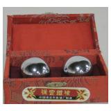 Pair Chinese Medicine Balls In Silk Covered Case