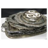 Large Lot Of Silver Plated Serving Platters & More