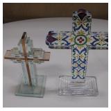 2 Glass Crosses - Tallest Is 9.5"