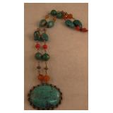 Sterling .925 DTR Turquoise/Coral/Amber Necklace