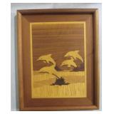 Wood Marquetry Dolphin Wall Art - 12" x 15"