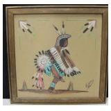 Framed Native American Sand Painting - Signed