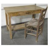 Vintage Wood Table / Desk & Wood Chair
