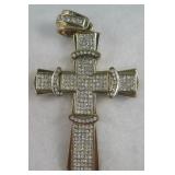 Large Gold-Toned & Rhinestones Cross Pendant