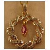 Gold Over .925 Sterling Mini Diamond/Ruby Necklace