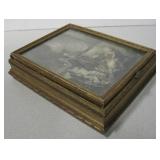 Vtg Wood Jewelry Box w/ Litho Print In Hinged Lid
