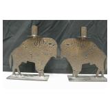 Pair Of Metal Buffalo Candlestick Holders 8" Tall