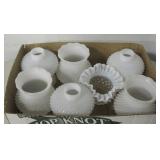 Lot of 6 Milk Glass Lamp Globes & 1 Vase
