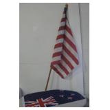 USA Flag On Wood Pole & New Zealand Flag
