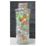 10" Tall Glass Jar Of Marbles