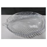 15" x 12.5" Crystal Glass Leaf Shaped Serving Tray