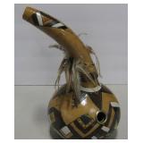 Southwest Gourd Art with Feathers - Signed