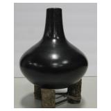 Southwest Black Glazed Pottery Vase on Branch Base