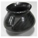 Southwest Black Glazed Pottery Pot - 4" Tall