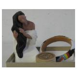 4.5" Native Figurine, NA Bracelet & Wood Pillbox