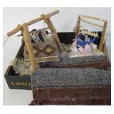 28" x 27" Wool Rug & 2 Navajo Weaver Dolls