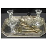 Vtg 12" x 9" Vanity Tray, Brass Flatware & More