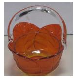 Orange Flower Glass Bowl w/ Handle - 8" Tall