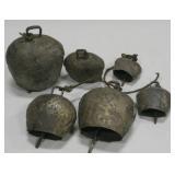 6 Vintage Tibetian Brass Bells - Needs Re-Strung