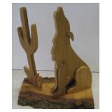 17.5" Tall Coyote & Cactus Wood Art