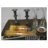 Pewter & Crystal Candlestick Holders, Candles, etc