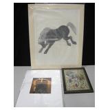 Lot Of 3 Art Pieces - Horse is 20" x 22"