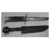 Vtg 9" Western Brand Knife w/ Leather Sheath