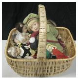 Basket w/ Assorted Dolls