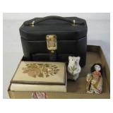 2 Jewelry Boxes, Japanese Doll & NA Bear