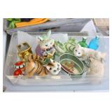 Small Tub Of Misc Ceramic & Glass Collectibles