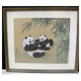 Chinese Water Color Panda & Cub Framed Print