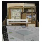 Box of Various Original / Print Art, Frames, Clock