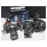 Various VNTG Brand Camera, Lenses, Flashes & Cases