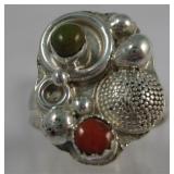 S.W. / S.S. Natural Turquiose & Coral Inlay Ring