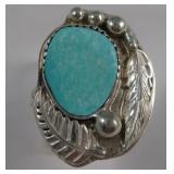 Southwest / S.S. Feather Style Turquoise Ring