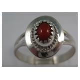 South West / Sterling Silver Coral Inlay Ring