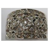 Sterling Silver Pierced Metal CZS Stamped Ring