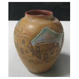 Tourist Scenic Adobe Village S.W. Pottery Jar