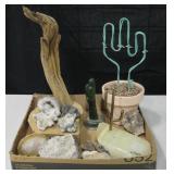 Various S.W. Wood/Glass/Wire Art & Raw Minerals