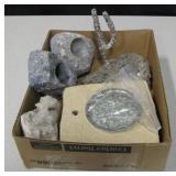 Various Raw Minerals Turned Art w/ Bag of Marbles