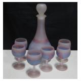 French Frosted P&B Glass Decanter & 6 Goblets